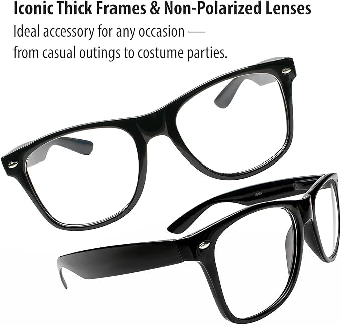 KANGAROO Black Fake Glasses - Classic Hipster Glasses Frames - Retro Clear Non Prescription Nerd Costume Fake Eyeglasses for Men & Women for Christmas Cosplay - Unisex Nerdy Accessories for Costumes - Image 4